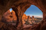 A breathtaking view of Arches National Park near Lionsback Resort.