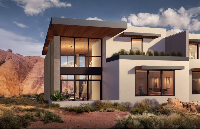 A model of a Casita vacation home in Moab at Lionsback Resort.